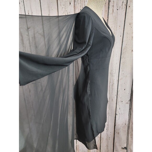 BF Women's Size 4 Dalia MacPhee Black Shear Caped Long Sleeve Sheath Dress $260! - Picture 5 of 15